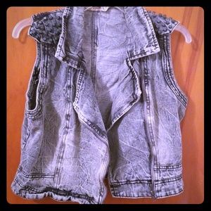 Black Stonewashed Studded Denim Vest